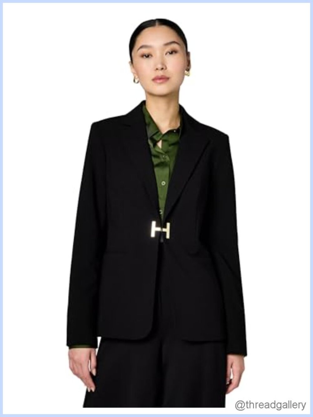 Woven Office Workwear Blazer with H Closure and Pockets